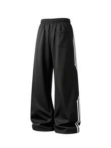Men's Spring/Summer Casual Loose Straight Leg Sweatpants Fashion Long Pants - Black - View 3