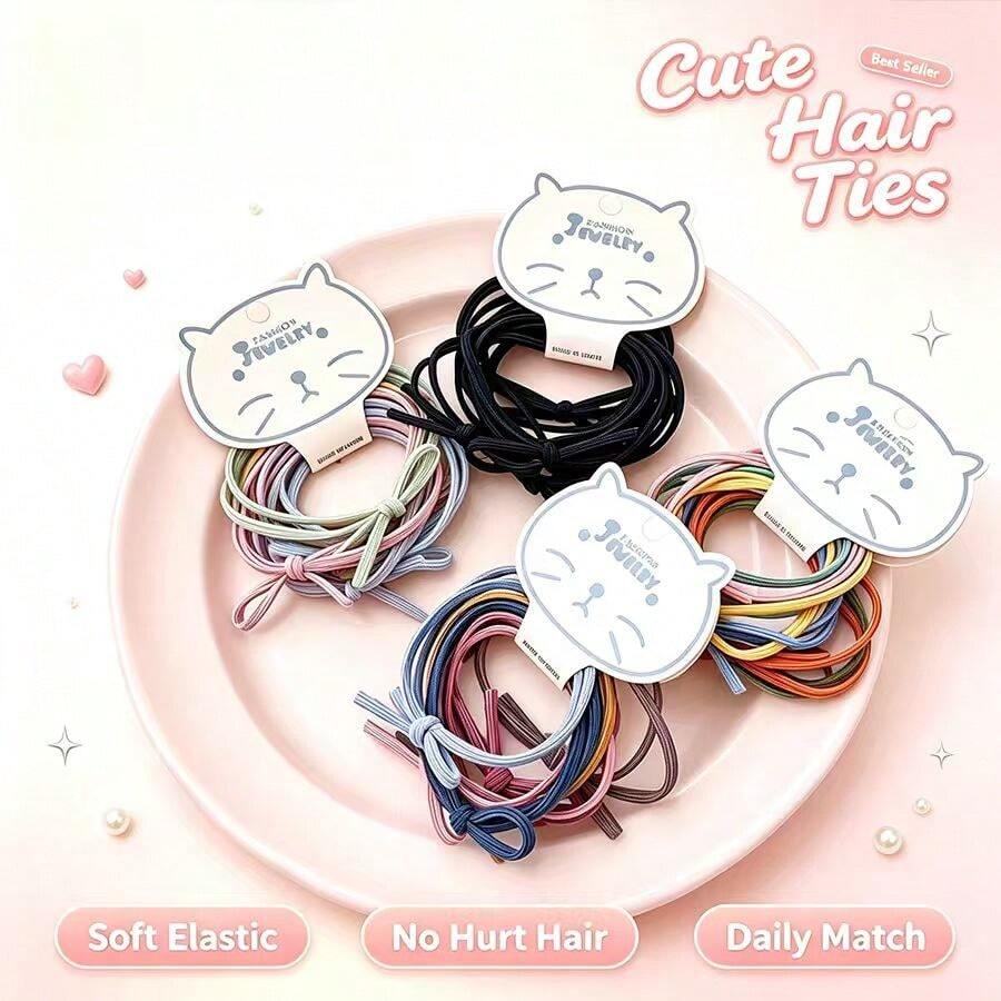 24pcs Simple Basic Bow Hair Ties, Sweet Girl Hair Bands, Hair ...
