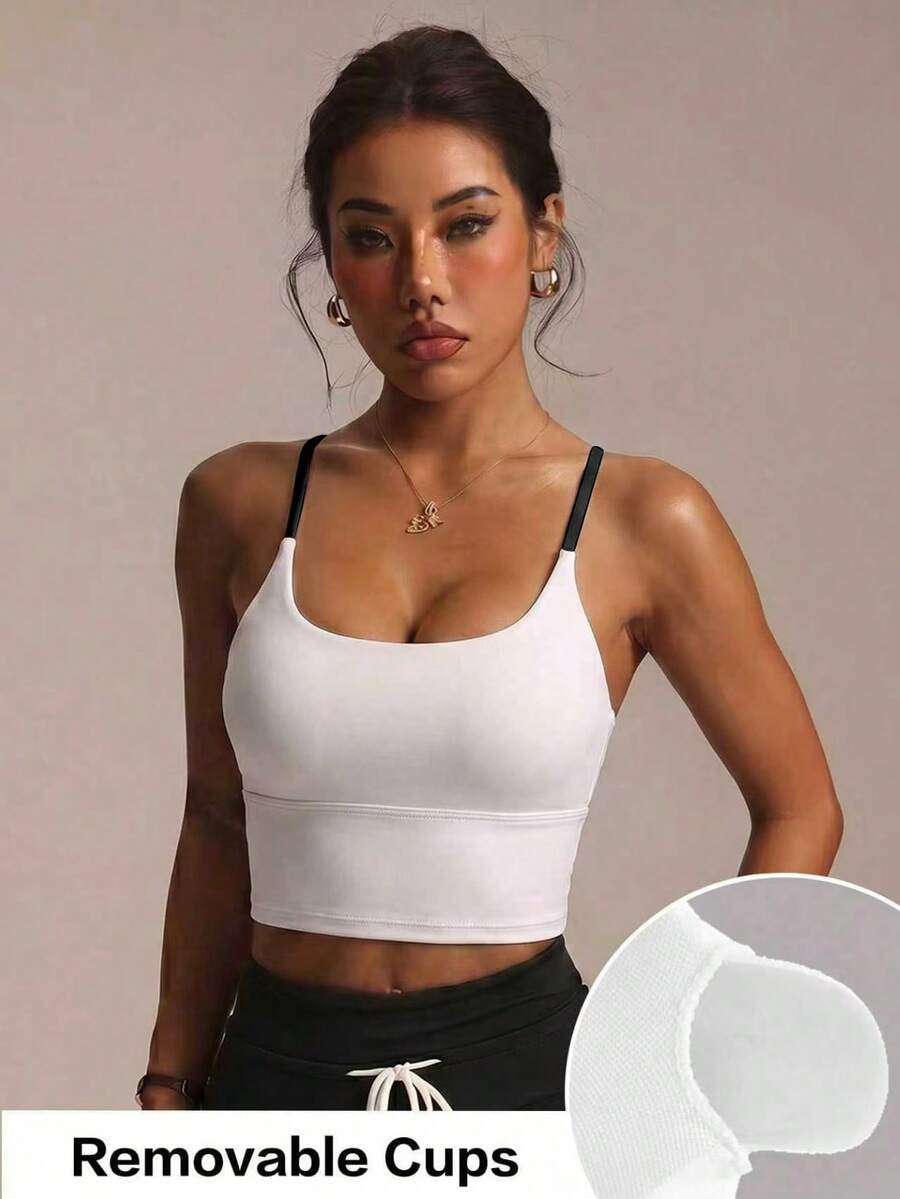 Women's Solid Color Wireless Cross Strap Fashion Knit Sports Bra - Multicolor - View 1