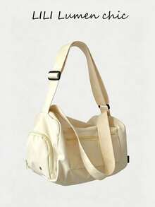 New Fashion Classic Solid Color, Large Capacity Multi-Pocket, With Earphone, Lightweight And Portable Design, Shoulder Bag Suitable For Outdoor Travel And Short Trips, Bag Length 14.96in Width 8.66in Height 8.66in - Yellow - View 7
