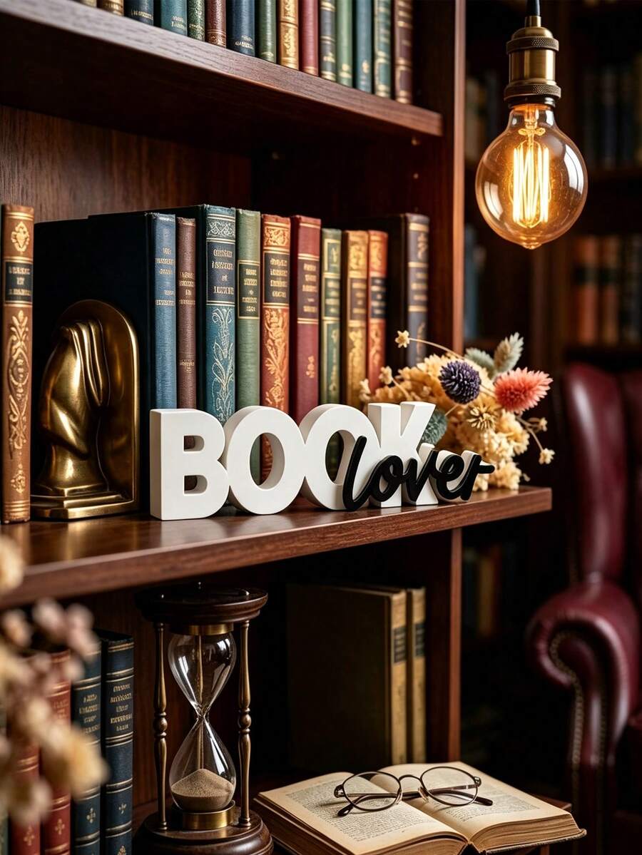 5-Inch Book Decor, Minimalist 3D Plastic Letter Sculpture Ornament, Modern Aesthetic Bookshelf Desktop Accessory, Cute Book Lover Gift, Suitable For Librarians, Teachers, Bookworms, Home Office Desktop Decoration, Available In Black, Pink, Red - Multicolor - View 1