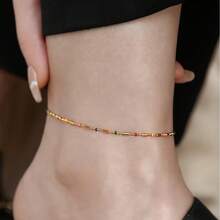 1pc Exquisite Minimalist Fashion Bohemian Style Personalized Color-Block Beaded Anklet - Gold - View 2