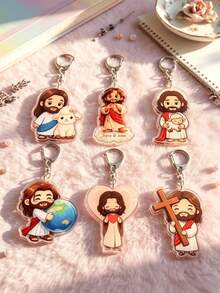 "Jesus & Lamb" Acrylic Keychain, "Jesus Loves You" Design, Suitable For Decorating Cars Or Bags, Prayer Gift For Men And Women, Ideal Gift For Parents, Graduates And Teachers, Also As Anniversary Gift (Random Style) - Multicolor - View 5