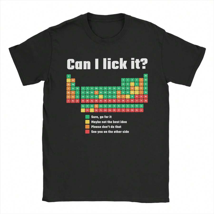Aesthetic Can I Lick It Periodic Table T Shirt Men 100%Cotton Short Sleeve Science O-Neck Summer Top Tee - 黑色 - 查看 1