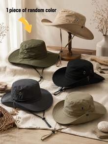 1pc Outdoor Travel Camping Bucket Hat, Customized Logo, Summer Sun Protection Hat, Outdoor Hiking Sun Hat For Men - A - View 9