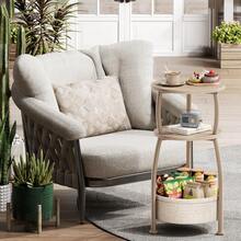 Small Side Table For Living Room With Storage Basket, 11.8 X24 In |   3 Tier Space Saving Round Side Table Nightstand, Couch Corner Stand For Sofa, Bedroom, Patio And Dorn Light Oak, Farmhouse - Light Oak - View 8