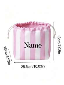 Customized Embroidered Name Striped Makeup Bag, Drawstring Cosmetic Storage Bag, Portable Travel Toiletry Bag, Personalized Gift For Women Bridesmaids - Multicolor - View 6