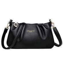 PU Leather Casual Fashion Soft Leather Folded Cloud Handbag Women's Multi-Functional Handheld Shoulder Crossbody Small Square Bag - Black - View 8