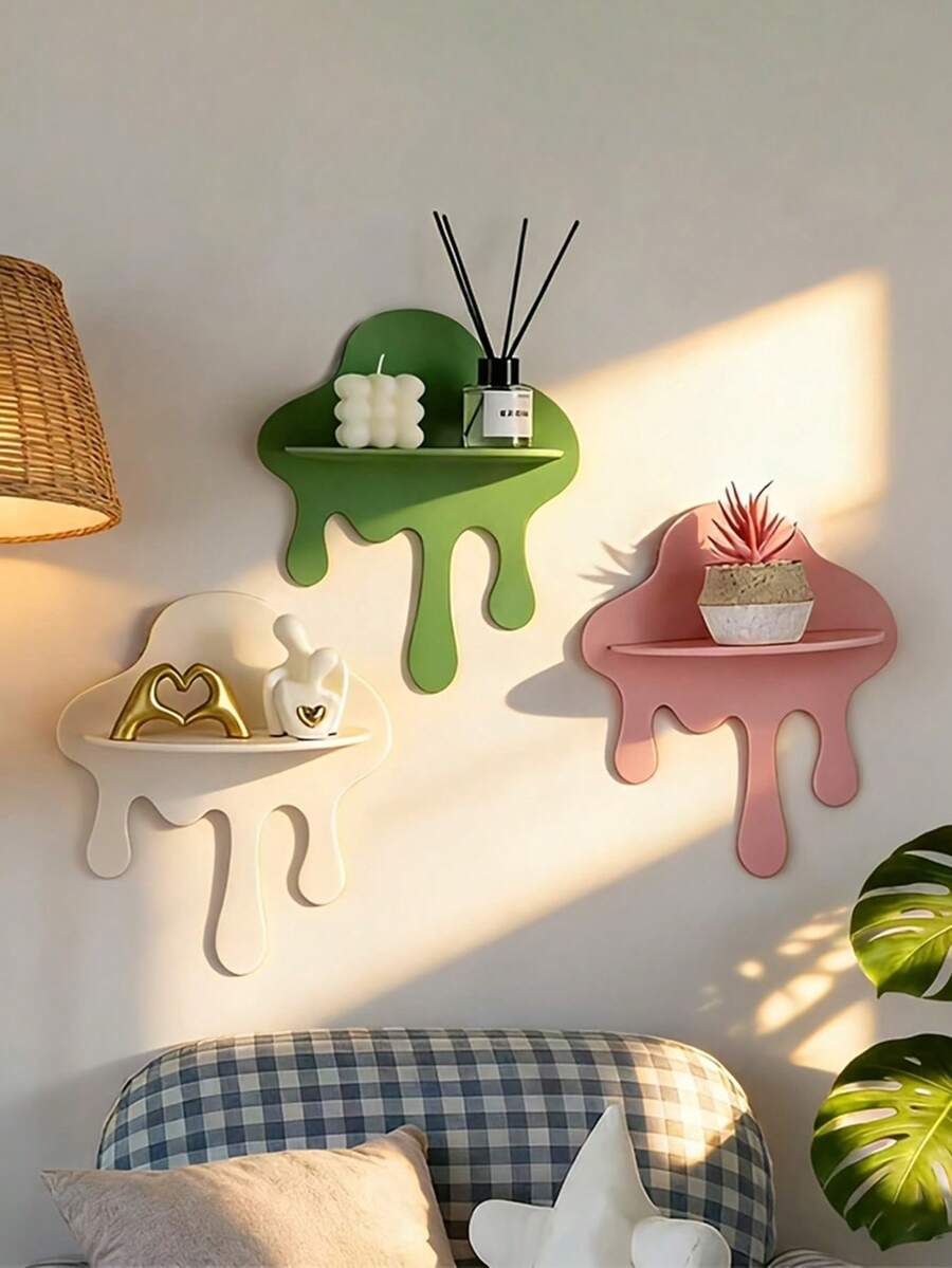 Wall-Mounted Floating Display Shelf, Creative Playful Wooden Wall Storage Rack, Watermelon Rainbow Crown Shaped Kids Room Wall Decor Shelf - Multicolor - View 1