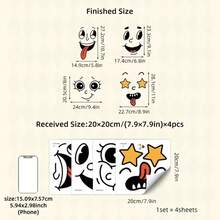 1 Set Of 4 Funny Cartoon Expression Self-Adhesive Plastic Stickers, Glossy Surface, Easy To Apply And Remove Without Residue, Quirky Creative Patterns, Decorate Refrigerator, Wall, Bathroom, Trash Can, Personalized Fun Home Decor - A - View 7