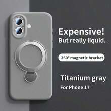New Liquid Silicone Magnetic Stand Phone Case Compatible With IPhone 16 Pro Max, 15 Pro, 14 Pro Max, 13, 17, 17 Pro Max, 13 Pro, Air, Full Lens Protection, Anti-Drop, Ultra-Thin, Minimalist, Premium Design, Soft Shell, Wireless Charging, Suitable For Men And Women - Grey - View 4