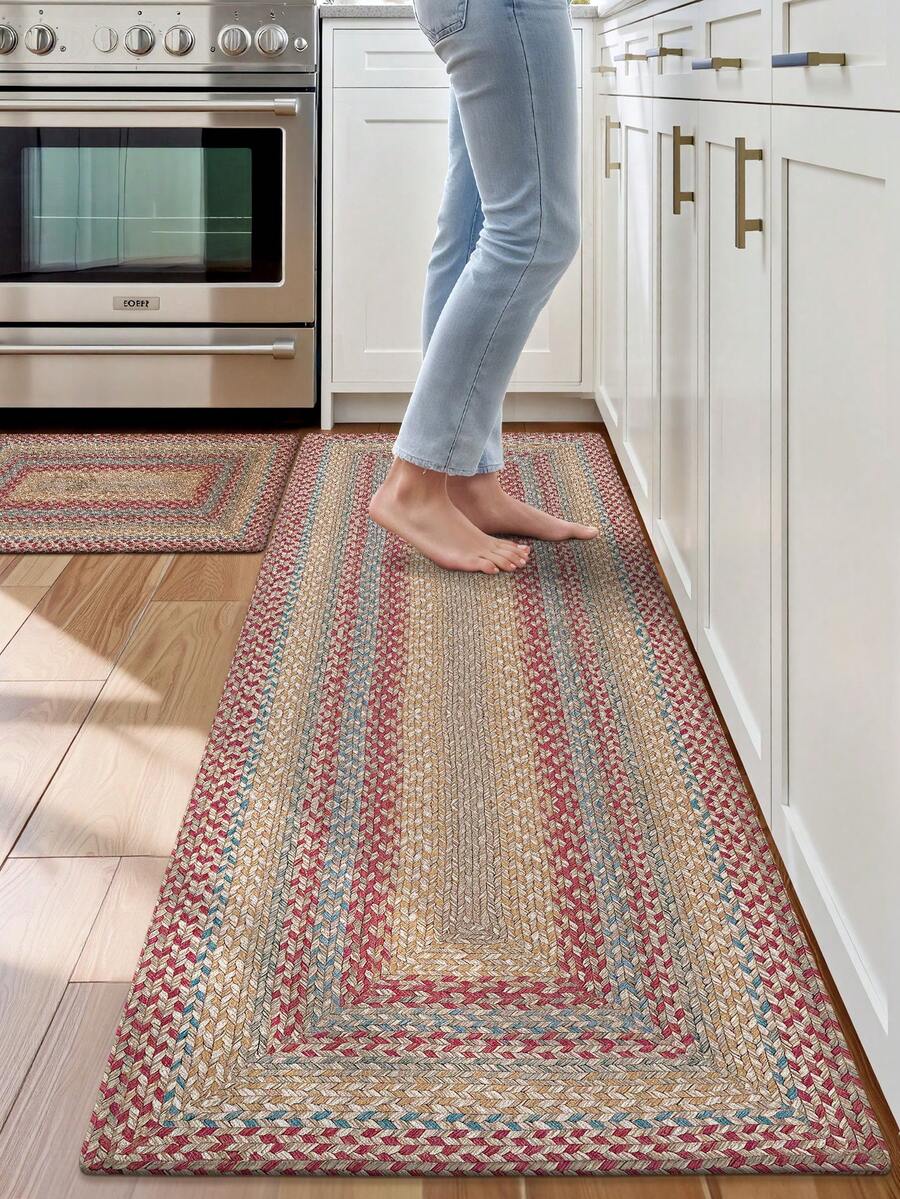 DAJIANG 1pc Colorful Striped Woven Long Runner Rug, Suitable For Bathroom, Kitchen, Outdoor, Hallway, Bedroom, Living Room, Machine Washable Easy To Clean, Non-Slip Entryway Mat, Bedroom Decor Carpet Accessory