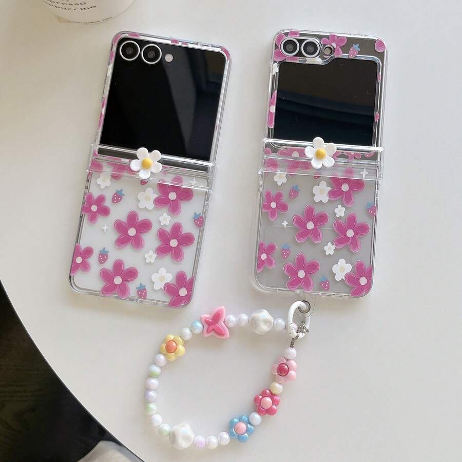 Casing Ponsel Engsel Motif Bunga Daisy Kecil Merah Mawar 3D untuk Galaxy Z Flip3/Flip4/Flip5/Flip6/8 Layar Lipat Perlindungan Anti Jatuh Penuh - MultiWarna - View 1
