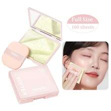 NOVO 1/2pcs Portable Oil Blotting Sheets, Easy To Carry, Green Facial Oil Absorbing Paper With Mirror And Powder Puff, Suitable For All Skin Types, Unisex Skincare Tool, Travel Essential, Self-Care, Facial Care - Multicolor - View 9