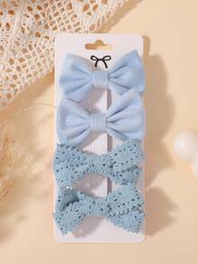 4pcs Fresh Style Children's Bow Hair Clips, Holiday Party Girls Ponytail Hair Accessories, Travel Style - Blue - View 3