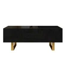 Height-Adjustable Coffee Table, MDF Coffee Table With Storage And High-Gloss Finish, Coffee Table With Drawer And Iron Legs, Modern Living Room Table - 黑色 - 查看 7