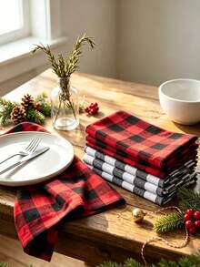 6/12/120PCS Modern Minimalist Christmas Plaid Napkins, Reusable, Washable, Suitable For Parties, Banquets, Restaurants, Kitchens, Cafes, Dining Table Decor - Multicolor - View 1