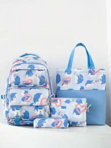 2026 Cute Colorblock Women's Backpack, Multi-Pocket Nylon Student Backpack, Girls Cute Laptop Backpack Set - Multicolor - View 3