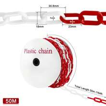 Rot-Weße Kunststoff Absperrkette, Witterungsbeständige Warnkette, 6 mm Dick, Leichte Plastikkette für Baustellen, Parkplätze & Gefahrenzonen - 50 m - Übersicht 2