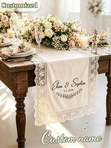Camino de mesa de encaje personalizado para boda, se puede imprimir el nombre, adecuado para decoración de mesa de boda, cumpleaños o fiesta, decoración del hogar, mesa principal de recién casados, recepción de boda y regalo de aniversario - Multicolor - Ver 2