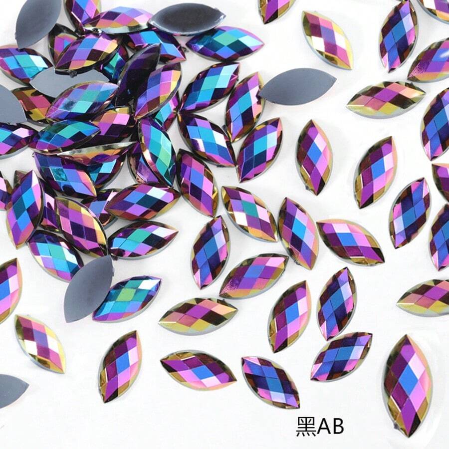 100顆/包 7*15mm 橄欖形水鑽,壓克力銀色底平背水鑽,尖頭橄欖形不對稱無孔水鑽,適用於舞蹈服裝、包包、鞋子DIY裝飾 - C - 查看 1