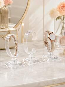 2pcs Transparent Watch Display Stand, Plastic Bracelet Jewelry Display Rack, C-Shaped Watch And Bracelet Storage Display Stand - Multicolor - View 4