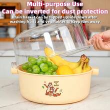 Mesuca Kitchen Fruit And Vegetable Washing And Draining Basket, Disney Officially Licensed Cartoon Print, Double-Layer Transparent Detachable Dual-Handle Food Storage And Strainer Basket, 1pc - One Size - View 3