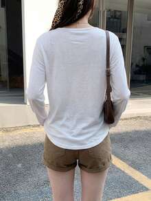 Women's V-Neck Long Sleeve T-Shirt, New Loose Fit Slimming Inner Layer Base Top Casual - White - View 5