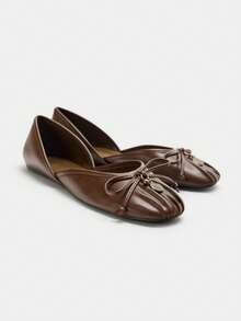 2026 Spring/Summer New Women's Bow Decor Ballet Flats - Brown - View 7