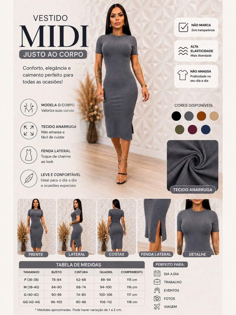 Women's Short Sleeve Midi Dress - Grey - View 1