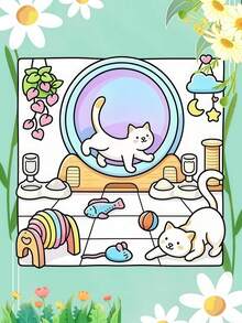 1pcCat Moment Coloring Book, A Comfortable And Cute Coloring Book For Everyone, Featuring Cozy And Lovely Patterns To Help You Relax(Essential For Hand Painting), Bold And Simple Design, Painting Gift For Holidays, Birthdays, And Parties - Multicolor - View 4