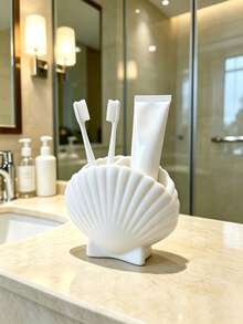 1pc Irregular Plastic Toothbrush Holder, Creative Desktop Bathroom Storage Rack, Toothpaste & Toothbrush Organizer, Exquisite Home Decor Bathroom Accessory - White - View 2