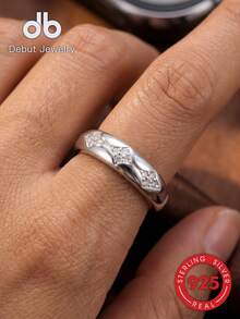 925 Sterling Silver Polished Curved Women's Wedding Ring, Three-Star Shaped Micro-Pave Zirconia Stackable Ring, Classic Comfortable Confession Ring With Gift Box - Samsung Zirconia Curved Ring - View 7