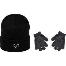 3pcs Autumn/Winter New Heart Embroidery Solid Color Kids Knit Hat & Gloves Set, Thickened Versatile Knitted Hat For Baby - Multicolor - View 9