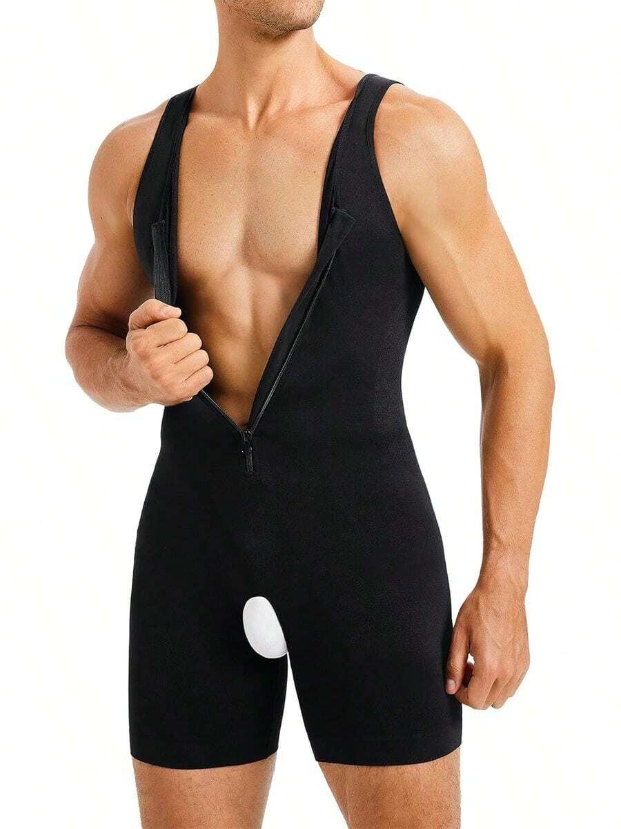 Mens Bodysuit Shapewear For Tummy Control Gynecomastia Compression Shirts Full Body Shapewear - Black - View 1
