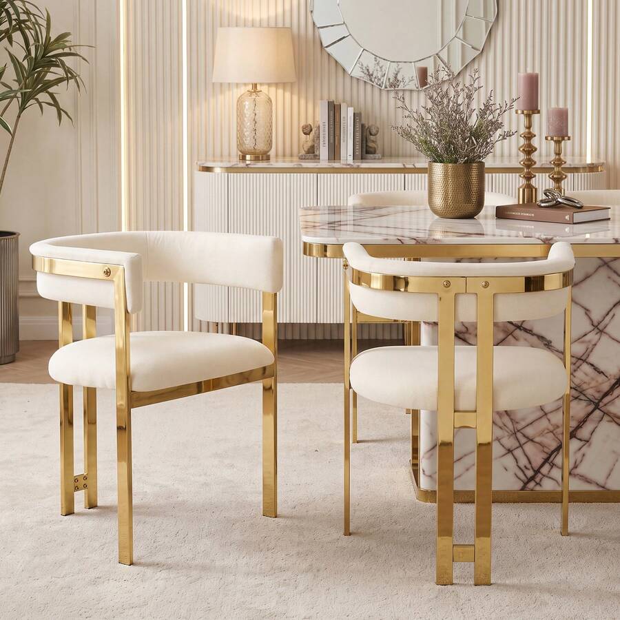 Dining Chairs, Modern Style, Beige And Gold - Set Of 2 - 米色和金色 - 查看 1