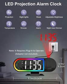 Reloj Despertador con Proyección para Techo de Dormitorio, Reloj Despertador con Pantalla Grande de 8.5" y 180°° Proyector Giratorio, 4 Niveles de Brillo, 17 Luces Ambientales, Temperatura y Día de la Semana, Función de Repetición, Relojes Digitales para Decoración del Hogar - 3,7*9,1 pulgadas - Ver 6