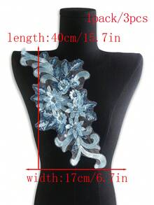 3D Embroidered Rhinestone Applique, Tulle Lace DIY Costume Accessory, Suitable For Wedding Dress, Dress Up Performance, Size: 39cm Length X 16cm Width - Blue - View 9