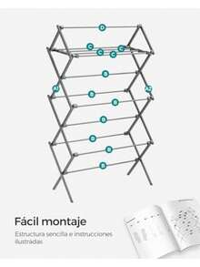 SONGMICS Tendedero Plegable, Tendedero de Ropa, Tendedero Compacto, 37 x 75 x 135.1 cm, Estructura de Acero, Montaje Fácil, Uso Interior Exterior, MLLR770G01 - Gris - Ver 8