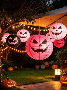 9/6/3pcs Halloween Paper Pumpkin Lanterns, Pink And Black Pumpkin Pattern, Suitable For Halloween Yard Decoration, Party Decoration, Event Setup, Home Decor, Halloween Photography Background, Creating Halloween Atmosphere - One Size Fits All - View 6