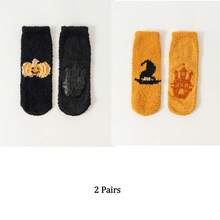 1/2/3/4 Paar Halloween Socken, Kürbis Muster Socken und Fledermaus Muster Damen Socken. Rutschfeste Bodensocken, Socken für den Innenbereich - Verschiedenfarbig - Übersicht 13