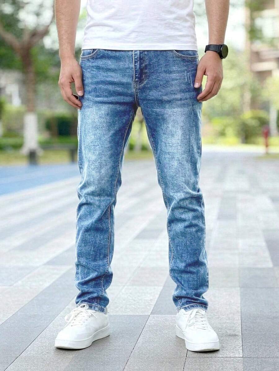 Jeans clásicos azules elásticos para hombres - azul real - Ver 1