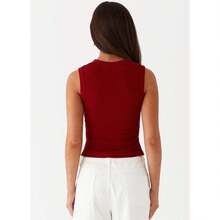 Summer New Knitted Simple Slim Sleeveless Solid Color Undershirt Undershirt Women - 酒紅色 - 查看 4