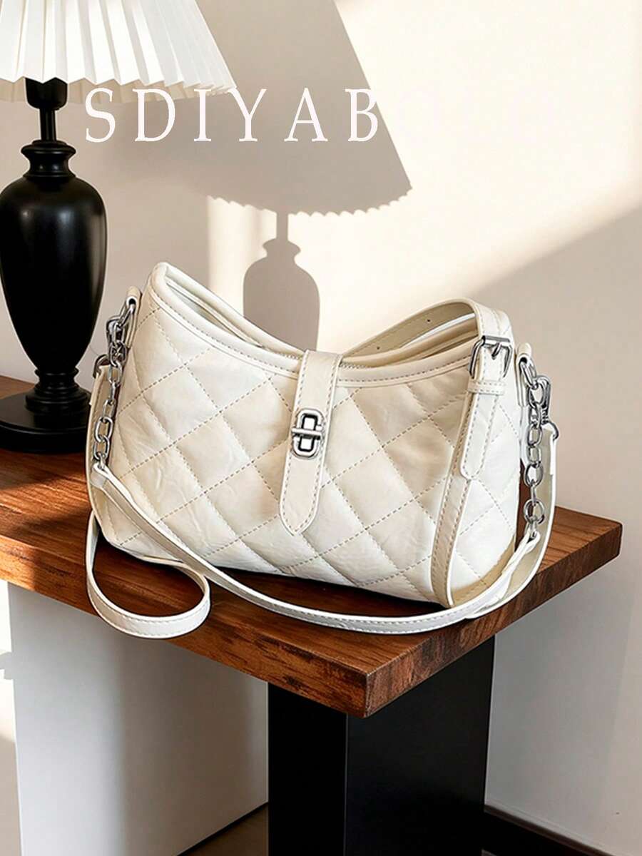 Fashion Classic Clown Solid Color Rhombus Patchwork Design Chain Square Bag Twist Lock Closure Burgundy
