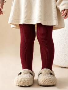 [Autumn/Winter] 1pc Baby/Toddler Leggings, Classic Burgundy Fine Vertical Stripe Design, Minimalist Fashion, Warm & Breathable, Skin-Friendly Soft & Comfortable, Casual Thin Fleece Cold-Proof Versatile, Suitable For 0-5 Years Old Autumn/Winter Daily Wear/Travel/Holiday Gift - Multicolor - View 5