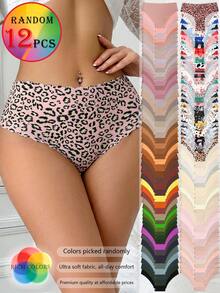 SQPVEH 12pcs Random Color Women's Triangle Panties, Solid & Multi-Color Print, Wavy Edge, Comfortable Skin-Friendly Fabric, Seamless Underwear - Multicolor - View 2
