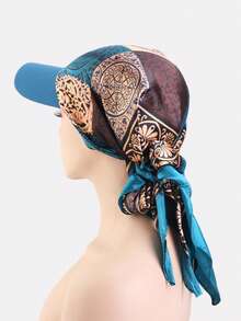 1pc Women's Satin Printed Square Scarf Visor Hat, Outdoor Sun Shading Bandana Hat, Suitable For Daily Use - Multicolor - View 7