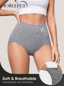 Morelect 1pc Women's High Waist Pure Cotton Panties Triangle Briefs Comfortable Soft Striped - Grey - View 4