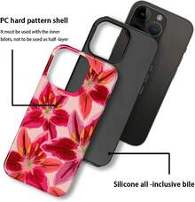 Compatible With IPhone 15 Pro Case,Dual-Layer Protection,Hard Shell With Silicone Interior,Slim Scratch Resistant Shockproof For Woman Men-Cute Colourful Flowers Lily - 白色 - 查看 2