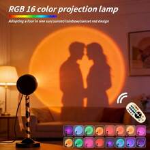 Đèn hoàng hôn RGB 16 màu có điều khiển từ xa, điều chỉnh 180°, thiết yếu cho nhiếp ảnh, đèn chiếu hoàng hôn, phù hợp cho phòng ngủ (không bao gồm pin) - Nhiều màu - Xem 6